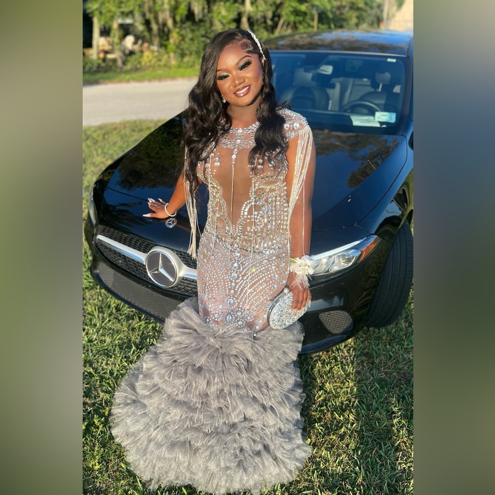 Custom Silver/Sheer Prom Dress